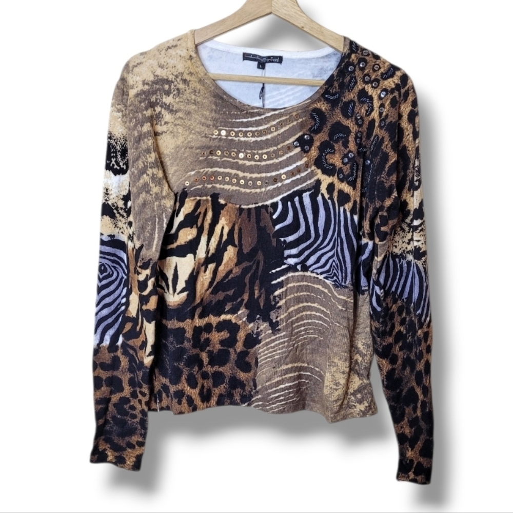 Pierri New York Animal Print Beaded Sweater NWT